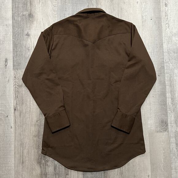 Vintage Lee Pearl Snap Shirt 70s Brown Western Rockabilly Polyester Mens Size L - Picture 3 of 4